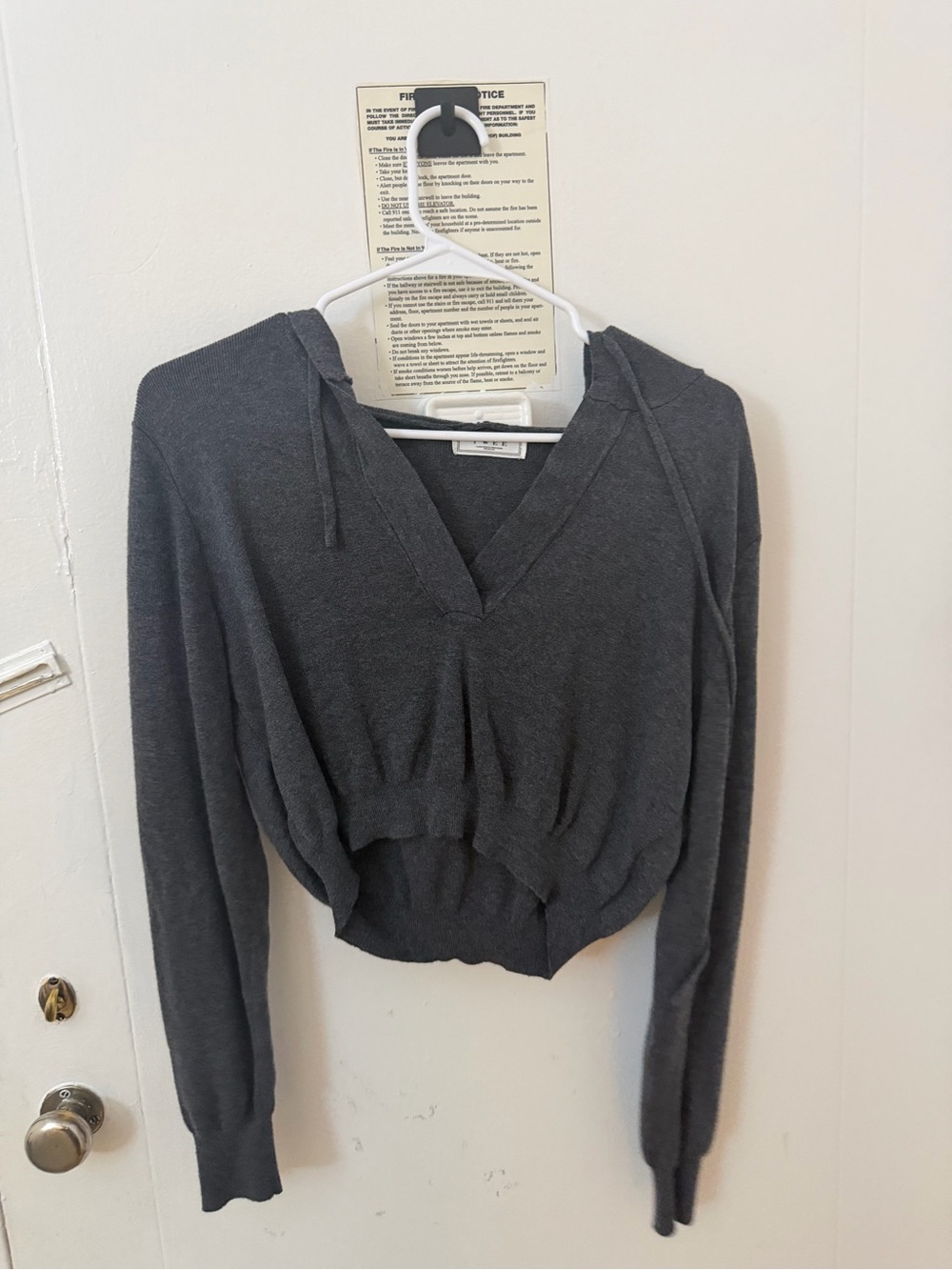 Brandy Melville Charcoal V-Neck Cropped Hoodie Sweater